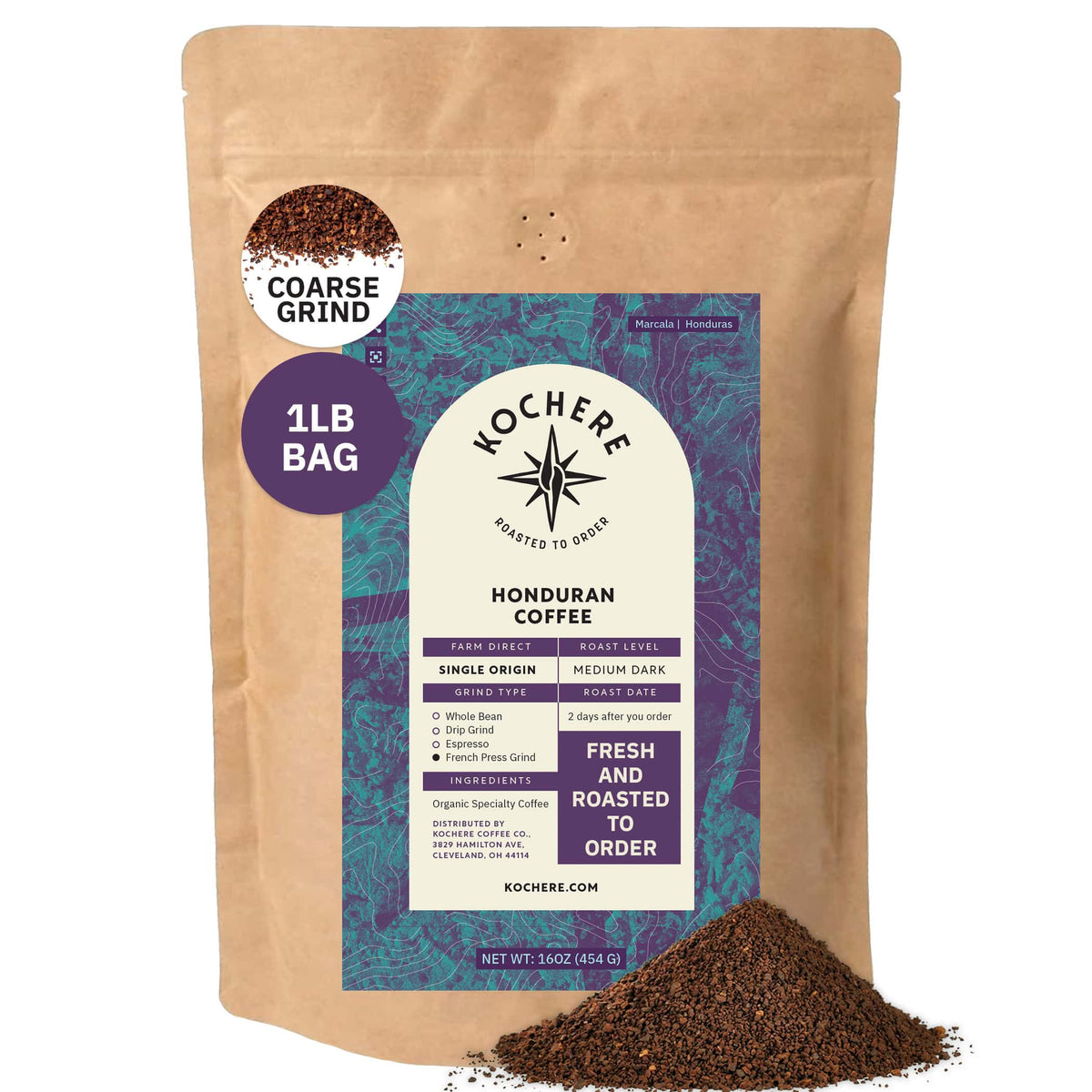 Kochere Coffee Honduran Marcala Organic Medium-Dark Roast - Caramel, Spice, Brown Sugar Notes