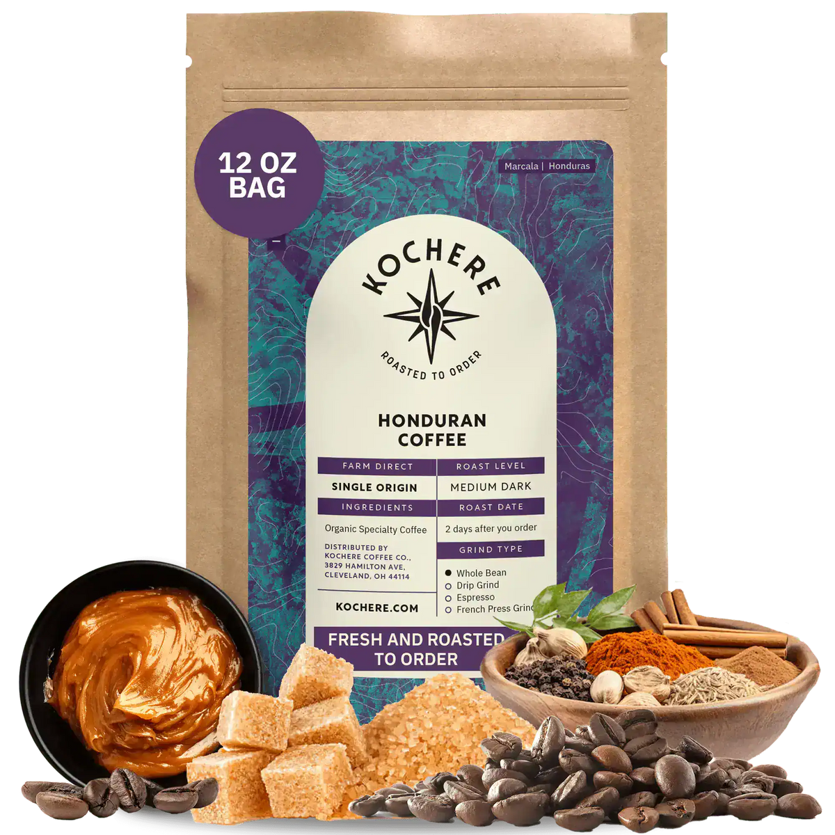 Kochere Coffee Honduran Marcala Organic Medium-Dark Roast - Caramel, Spice, Brown Sugar Notes