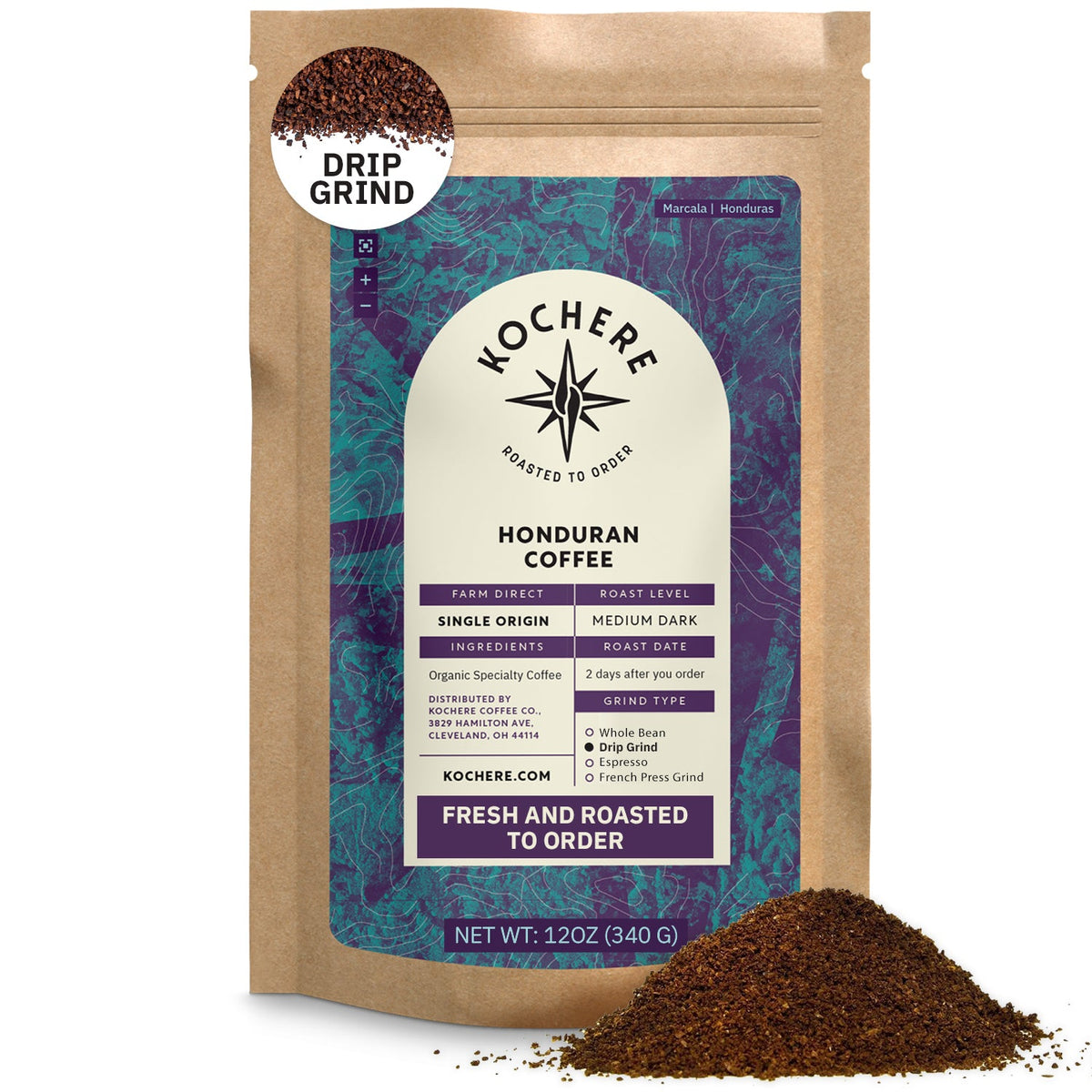 Kochere Coffee Honduran Marcala Organic Medium-Dark Roast - Caramel, Spice, Brown Sugar Notes